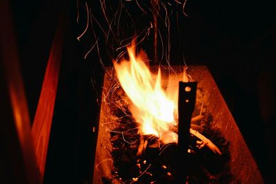 Close-up of bonfire at night