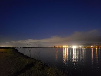 Scenic view of river against sky at night