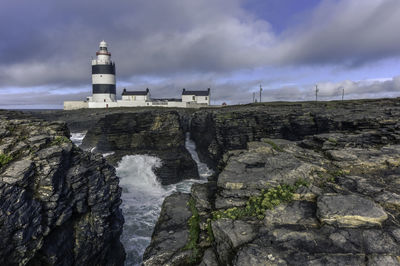 Lighthouse by rock formations