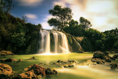 Scenic view of waterfall