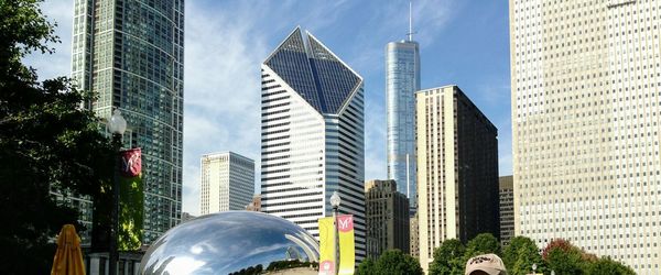 Low angle view of skyscrapers against sky