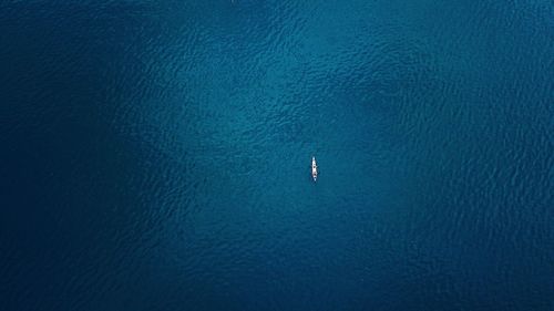 High angle view of sailboat in sea