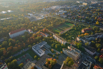 Residential building in european city, aerial view. wroclaw, poland