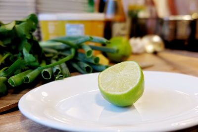 Close-up of lime on a plate