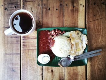 Directly above shot of breakfast on table