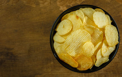 High angle view of rice in bowl on table