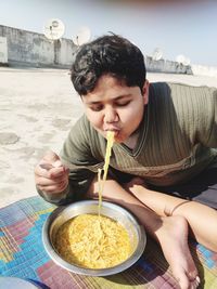 Boy eating food