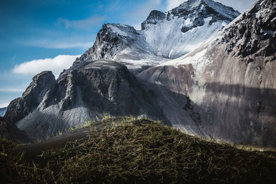 Scenic view of snowcapped mountain against sky