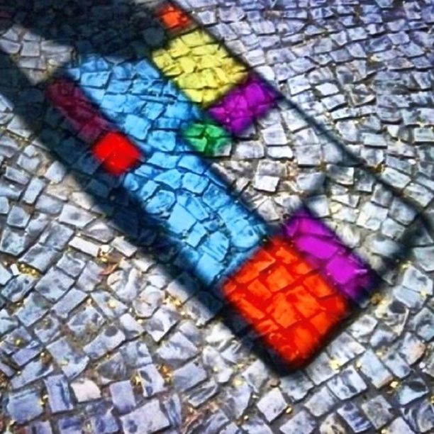 cobblestone, high angle view, paving stone, multi colored, street, pattern, full frame, autumn, tiled floor, footpath, sidewalk, backgrounds, textured, tile, pavement, outdoors, day, change, directly above, fallen