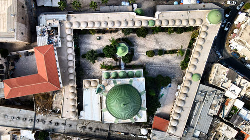 High angle view of buildings in city