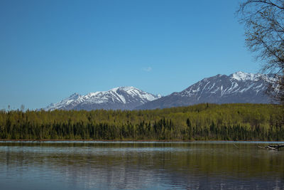 Scenic view of snowcapped mountains against clear sky