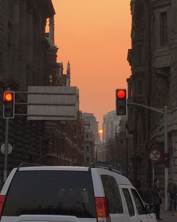 View of city street at dusk