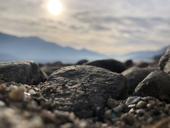 Rock on the river of lake of como in gravedona