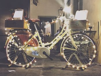 Bicycles in illuminated at night