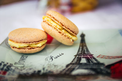 Close-up of dessert in plate on table