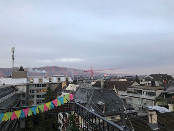 High angle view of buildings against sky