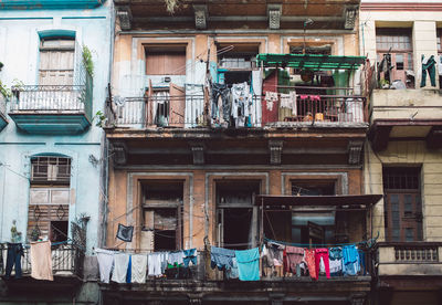 Clothes drying against building in city