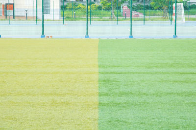 Scenic view of soccer field against sky