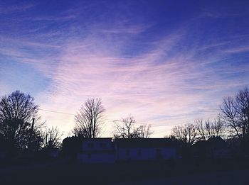 Low angle view of silhouette bare trees against sky