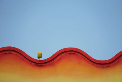 Low angle view of roof against clear blue sky