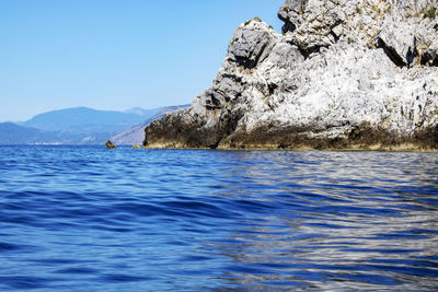 Scenic view of sea against clear blue sky