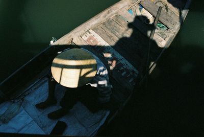 High angle view of woman in pond