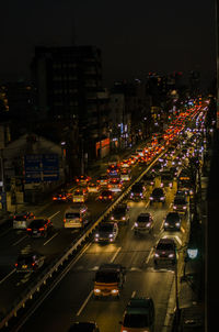 High angle view of traffic on road at night