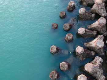 High angle view of blue sea shore