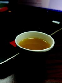 Close-up of tea cup on table