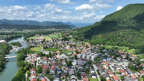 High angle view of townscape against sky