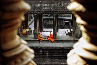 People walking outside building