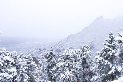 Scenic view of snowcapped mountains against clear sky