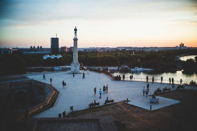 Tourists at a town square