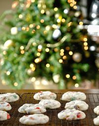 Close-up of christmas tree on table