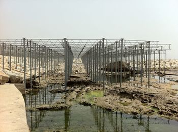 View of built structures against clear sky