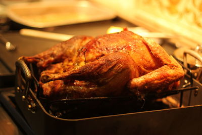 Close-up of meat on barbecue grill