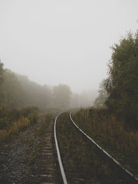 Railroad track against clear sky