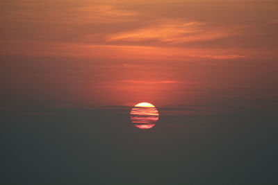 Scenic view of sea against orange sky