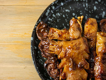 High angle view of food in plate on table