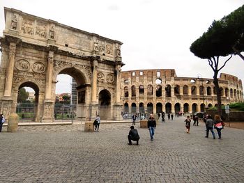 Tourists in front of historic building