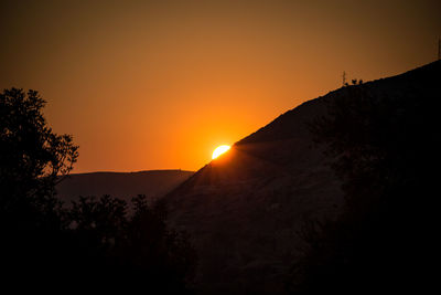 Scenic view of silhouette mountain against sky during sunset