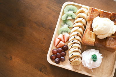 High angle view of breakfast on table