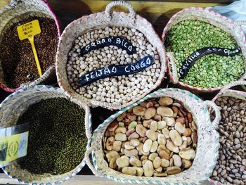 High angle view of spices for sale in market