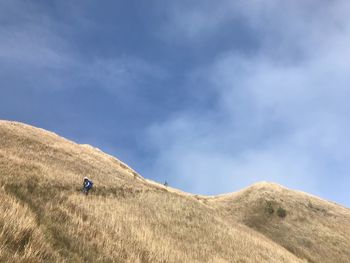 Man walking on field against sky