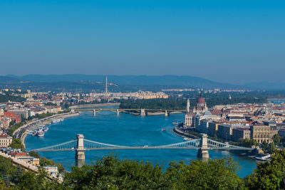 The blue danube flowing through the city of budapest