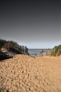 Scenic view of beach against clear sky