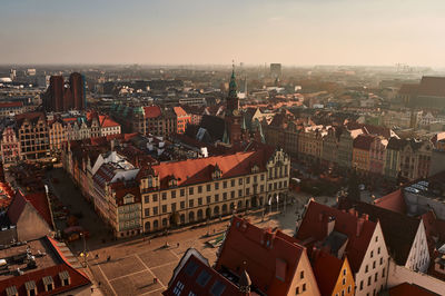 High angle view of cityscape against sky