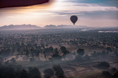 Aerial view of hot air balloon against sky