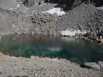 Scenic view of lake with mountains in background