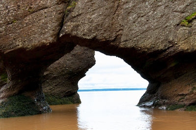 Scenic view of sea seen through cave